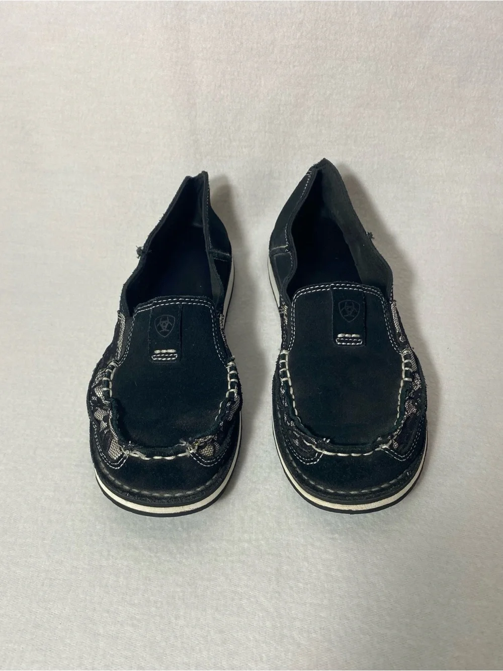 ARIAT Women’s Cruiser Shoes Black White Stitching Leather Slip On Loafer Size 9B